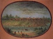 George Catlin Minnetarree Village Seen Miles above the Mandans on the Bank of the Knife River oil painting